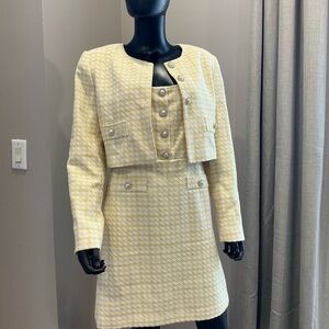 Karl Lagerfeld Yellow and White Houndstooth Two Piece Suit